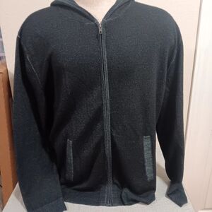Pendleton Woolen Sweater Men’s L Dark Gray Merino Wool 100% Full Zip Elbow Patch
